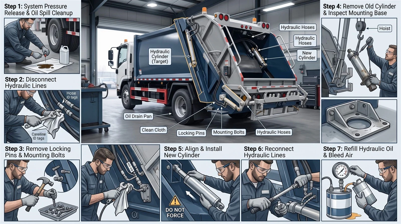 How to Replace Waste Compactor Truck Hydraulic Cylinders? How to Replace Waste Compactor Truck Hydraulic Cylinders?