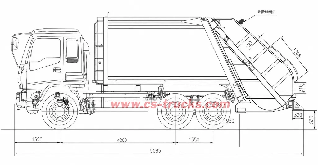 SHACMAN H3000S garbage truck overall dimensions drawing SHACMAN H3000S garbage truck overall dimensions drawing