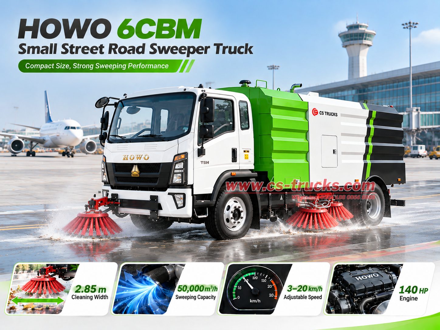 HOWO Euro 3 140HP street sweeper vehicle for airport ground cleaning HOWO Euro 3 140HP street sweeper vehicle for airport ground cleaning