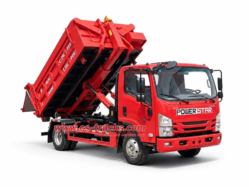 ISUZU 5 Ton Hook Loader Dumpster Garbage Truck for City Refuse Transport Sao Tome ISUZU 5 Ton Hook Loader Dumpster Garbage Truck for City Refuse Transport Sao Tome