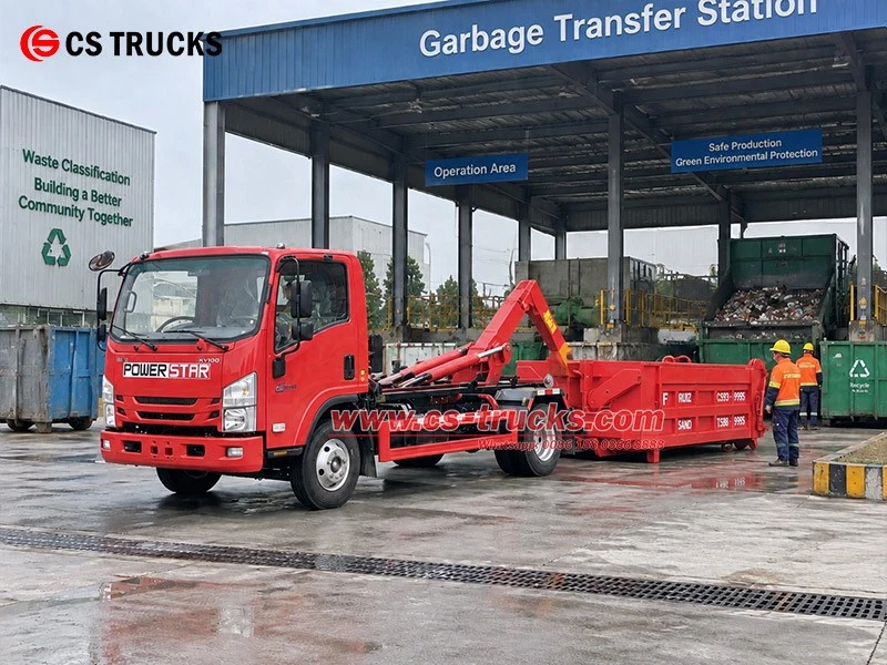 ISUZU 5 Ton Hook Lift Container Truck at Garbage Transfer Station ISUZU 5 Ton Hook Lift Container Truck at Garbage Transfer Station